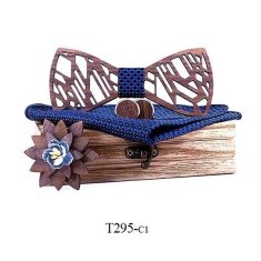 MXM Mahoosive Dřevěný motýlek s kapesníčkem a manžetovými knoflíčky T295
