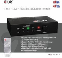 Club 3D rozdeľovač videa 1:3 HDMI 8K60Hz/4K120Hz, 3 porty, CSV-1381