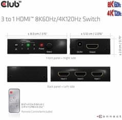 Club 3D rozdeľovač videa 1:3 HDMI 8K60Hz/4K120Hz, 3 porty, CSV-1381