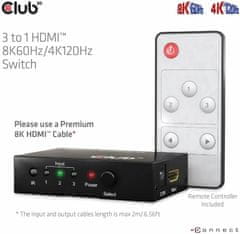 Club 3D rozdeľovač videa 1:3 HDMI 8K60Hz/4K120Hz, 3 porty, CSV-1381