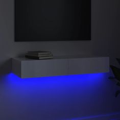 Vidaxl TV skrinka s LED svetlami lesklá biela 90x35x15,5 cm