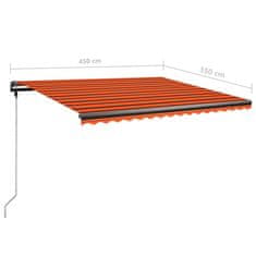 Vidaxl Ručne zaťahovacia markíza s LED 450x350 cm oranžová a hnedá