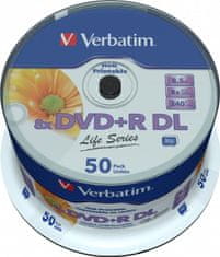 VERBATIM DVD+R DL AZO 8,5GB/ 8x/ printable/ inverse stack/ 50pack/ spindle