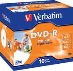 VERBATIM DVD-R 4,7GB/ 16x/ printable/ jewel/ 10pack