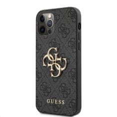 Guess Zadný kryt PU 4G Metal Logo pre iPhone 12 Pro Max Grey