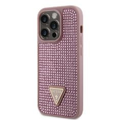 Guess Zadný kryt Rhinestones Triangle Metal Logo na iPhone 14 Pro ružový