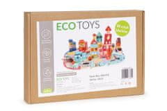 EcoToys Drevené kocky Mestečko 88 ks + podložka