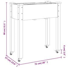 Vidaxl Kvetináč s kolieskami a vložkou 71x37x80 cm, jedľový masív