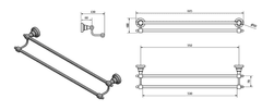 SAPHO , DIAMOND dvojitý držiak uterákov 600mm, bronz, 1318-11
