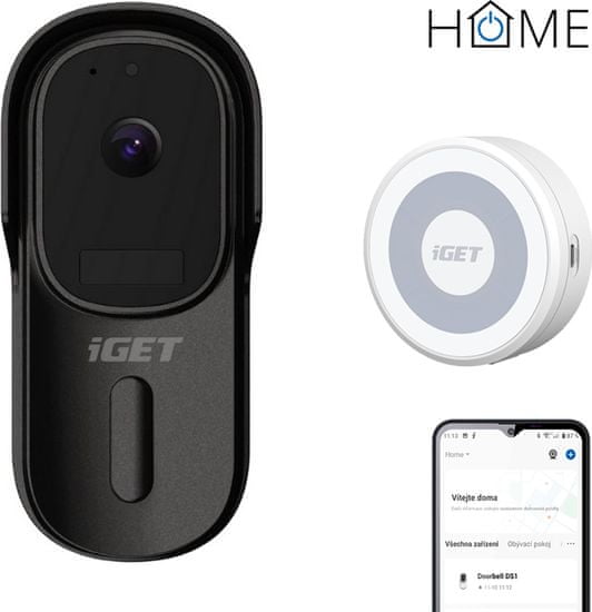 iGET iGET HOME Doorbell DS1 Black + CHS1 White - WiFi bateriový videozvonek, set s reproduktorem, CZ app