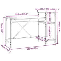 Vidaxl Stôl s policami dub sonoma 135x50x90 cm spracované drevo železo