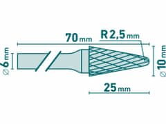 Extol Industrial Fréza karbidová kónická, pologuľaté čelo, Ø10mm, EXTOL INDUSTRIAL