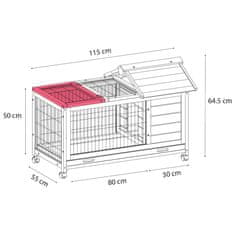 Vidaxl FLAMINGO Králikáreň Honey Rustic 115x55x64,5 cm sivá