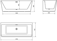 Mexen Volta, voľne stojaca vaňa na stenu 170 x 75 cm + zlatá odtoková zátka a prepadový otvor, biela, 51131707500-G