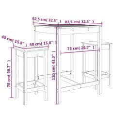 Vidaxl 3-dielna záhradná barová súprava medovo hnedá borovicový masív