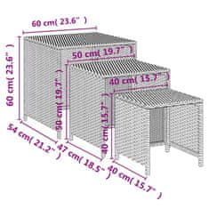 Vidaxl Zasúvacie stolíky 3 ks hnedý polyratan
