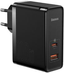 BASEUS rychlonabíjecí adaptér GaN5 Pro, USB-C, USB-A, 100W, čierna