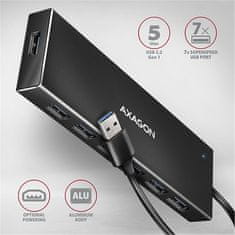 AXAGON HUE-F7A, 7x USB 3.2 Gen 1, ALU FLAT CHARGING hub, micro USB, kábel USB-A 1m