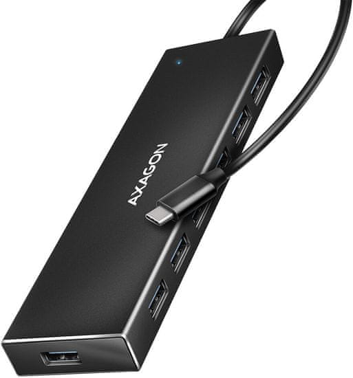 AXAGON HUE-F7C, 7x USB 3.2 Gen 1, ALU FLAT CHARGING hub, micro USB, kábel USB-C 30cm