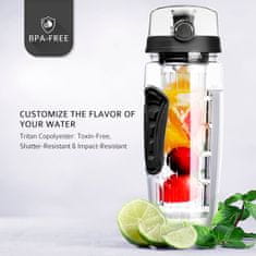 Netscroll Vodná fľaša s infuzérom pre ovocie, bylinky alebo čaj (1000 ml), fľaša na vodu a ovocie, vodná fľaša 1L, ideálna fľaša na ochutenú vodu, FruitBottle