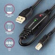 AXAGON ADR-215B USB2.0, A-M->B-M, aktivní prodlužka/repeater kábel 15m