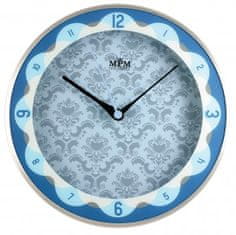 MPM QUALITY Nástenné hodiny, 2525.7030 - strieborná/modrá, 30cm