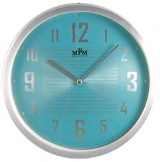 MPM QUALITY Nástenné hodiny, 2825.7031 - strieborná/modrá svetlá, 25cm