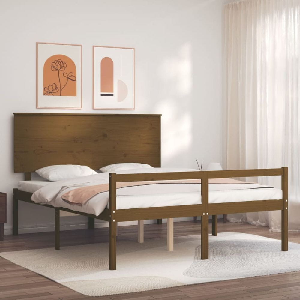 Vidaxl Rám postele s čelom medový 5FT masívne drevo veľkosti King