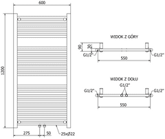 Mexen Mars, elektrické vykurovacie teleso 1200x600 mm + vykurovacia tyč 600 W, chrómová, W110-1200-600-2600-01