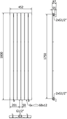 Mexen Boston, vykurovacie teleso 1800 x 452 mm, 888 W, čierna, W213-1800-452-00-70