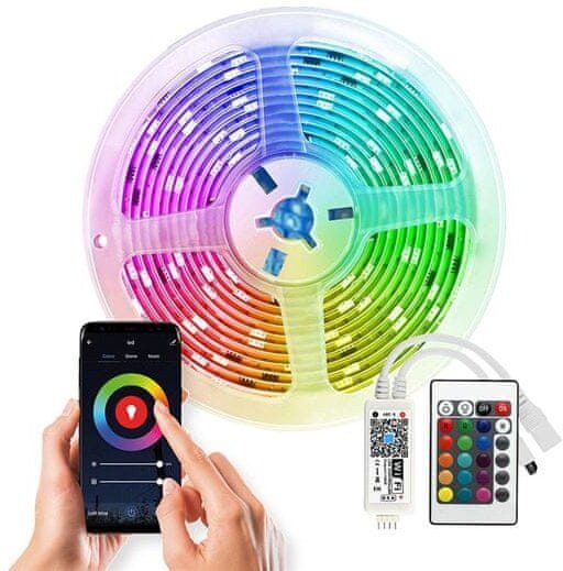 Solight wifi Smart LED světelný pás, RGB, 5m, sada s adaptérom a dálkovým ovládačom