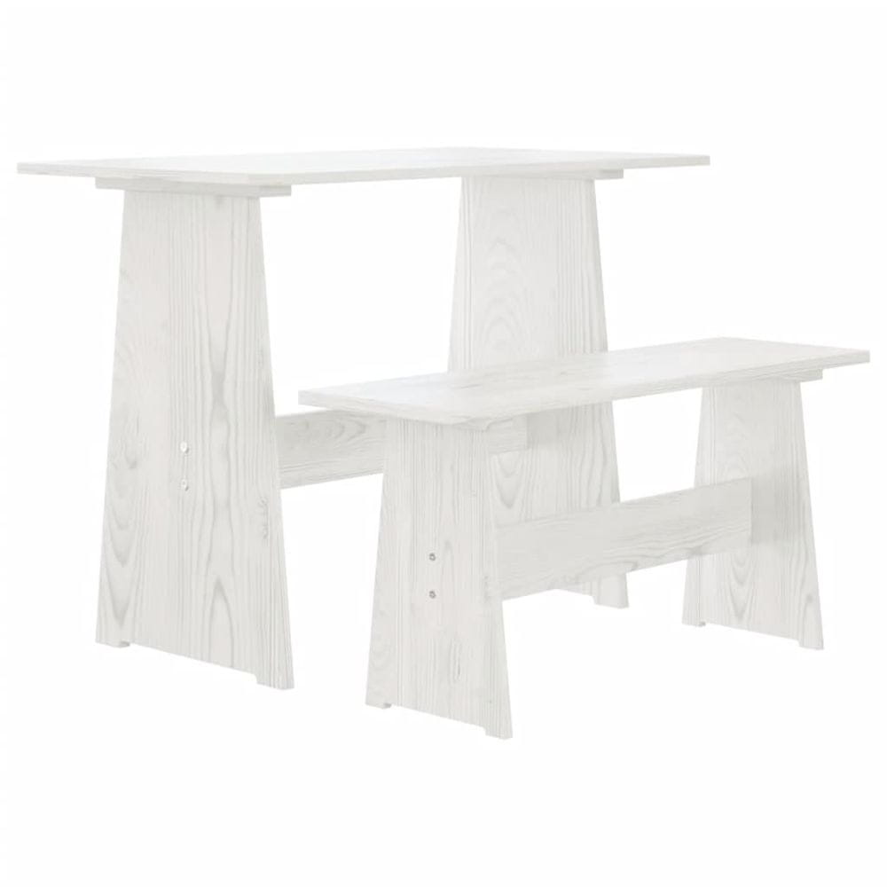 Vidaxl Jedálenský stôl s lavicou, biely, borovicový masív