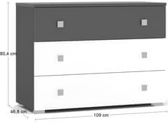 nabbi Zásuvková komoda Lupe CH-3DRWS - sivá / biely lesk / sivý lesk