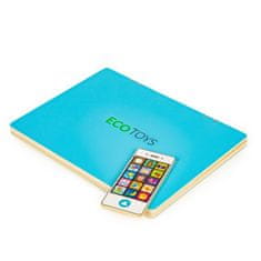 Iso Trade Drevený edukačný laptop s tabuľou | modrý