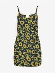 Noisy May Žlto-modré kvetované krátke šaty na ramienka Noisy May Sunflower XS