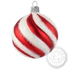 Decor By Glassor Vianočná guľa červeno-biela, špirála