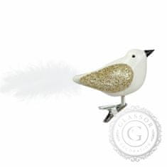 Decor By Glassor Vtáčik biely so zlatými krídlami