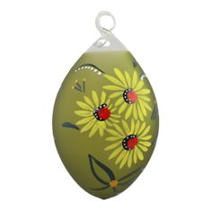 Decor By Glassor Veľkonočná kraslica zelená so žltými kvetmi