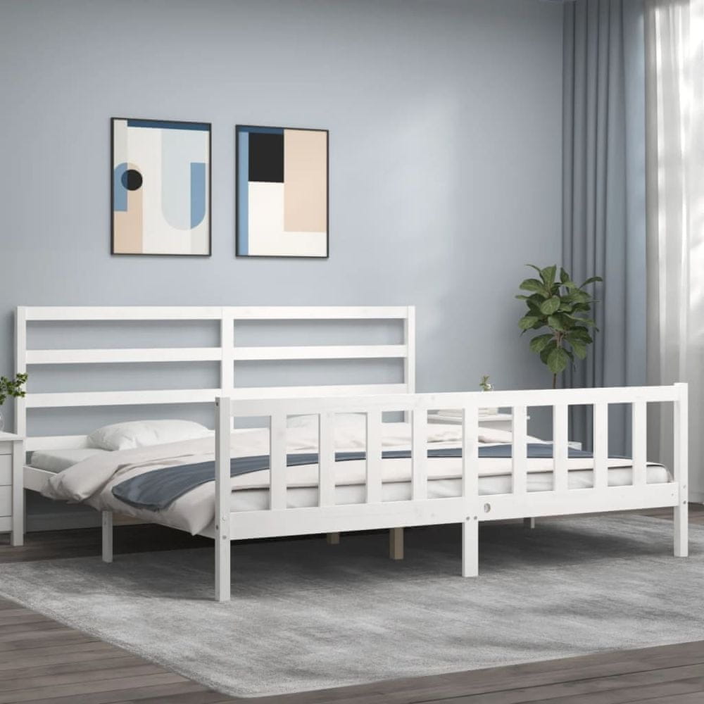 Vidaxl Rám postele s čelom biely 180x200 cm masívne drevo