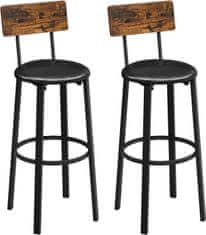 shumee Súprava 2 barových stoličiek 39 x 39 x 100 cm s PU poťahom na podnožku Jednoduchá montáž do jedálne Kuchyňa Barový pult Vintage Hnedá Čierna LBC069B81V1