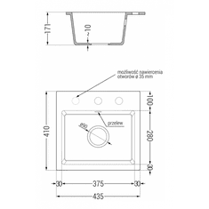 Mexen Granitový drez MILO 435x410 mm čierny