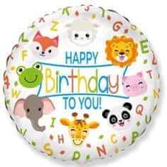 Balón fóliový okrúhly zvieratká - Happy Birthday - Narodeniny - safari - 48 cm