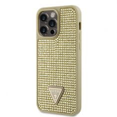 Guess  Rhinestones Triangle Metal Logo zadný kryt pre iPhone 14 Pro Max zlatý