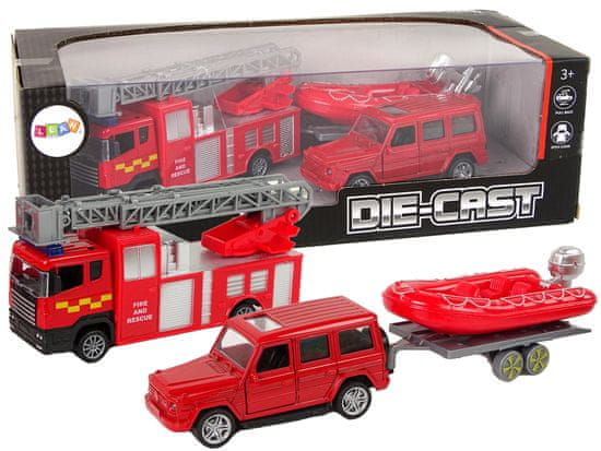 Lean-toys Hasičská súprava na ťahanie motorky Jeep Red