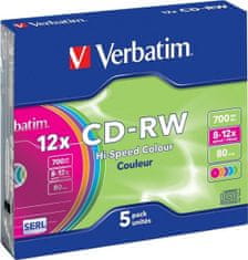 VERBATIM CD-RW80 700MB/ 12x/ COLOR slim/ 5pack