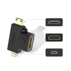 Ugreen adaptér HDMI typu A (samica) na mini HDMI (samec) / micro HDMI (samec) - Čierna KP26494