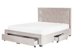 Beliani Zamatová posteľ s úložným priestorom 160 x 200 cm béžová LIEVIN