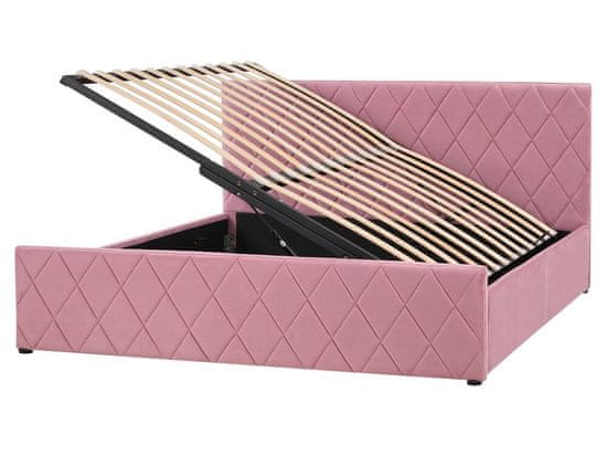 Beliani Zamatová posteľ s úložným priestorom 160 x 200 cm ružová ROCHEFORT