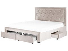 Beliani Zamatová posteľ s úložným priestorom 180 x 200 cm béžová LIEVIN