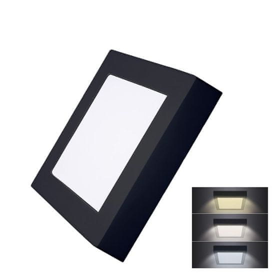 Solight LED mini panel CCT, prisazený, 12W, 900lm, 3000K, 4000K, 6000K, štvorcový, čierna farba, WD171-B